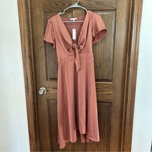 Baltic Born Tie-Front Midi Dress in Dusty Rose